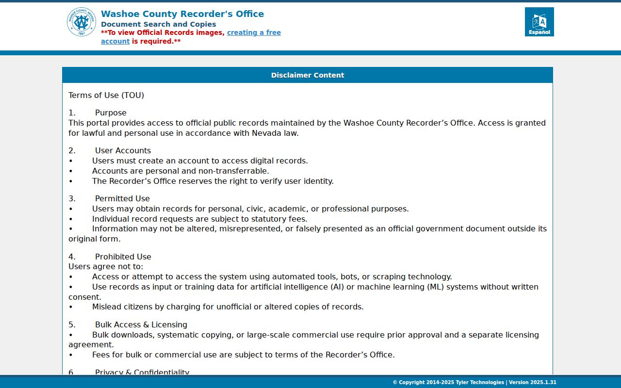 Washoe County people search in the ICRIS recorded document index