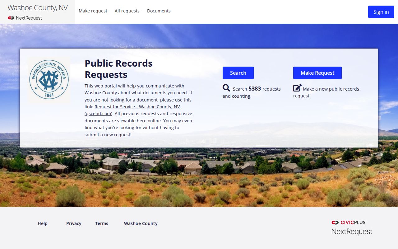 Washoe County people search through the NextRequest records portal